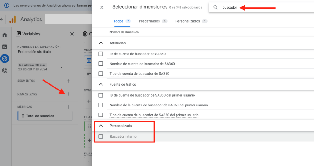 informe personalizado buscador interno